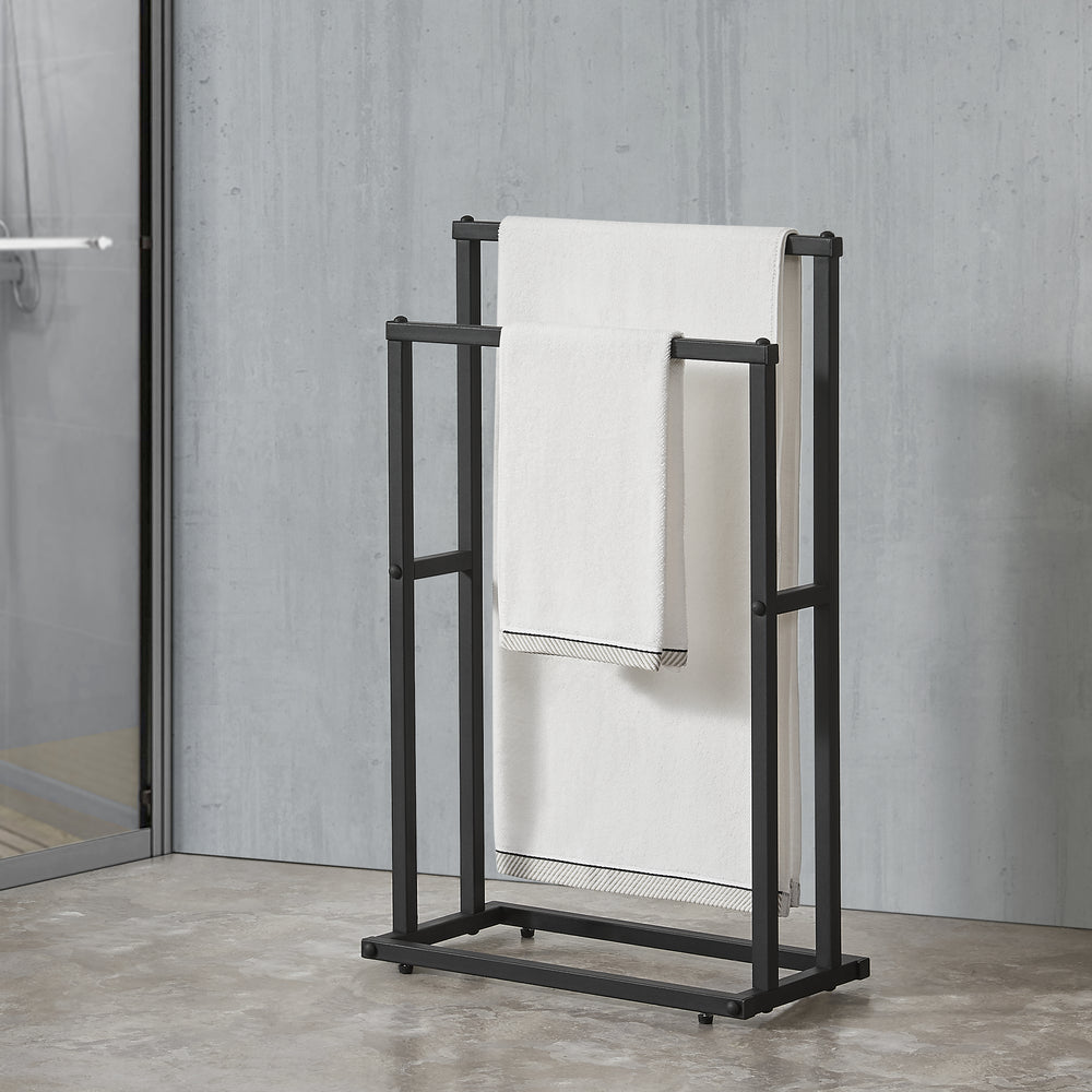 Handdoekhouder met 2 stangen 78 x 48 x 24 cm Zwart [en.casa] - premiumXL