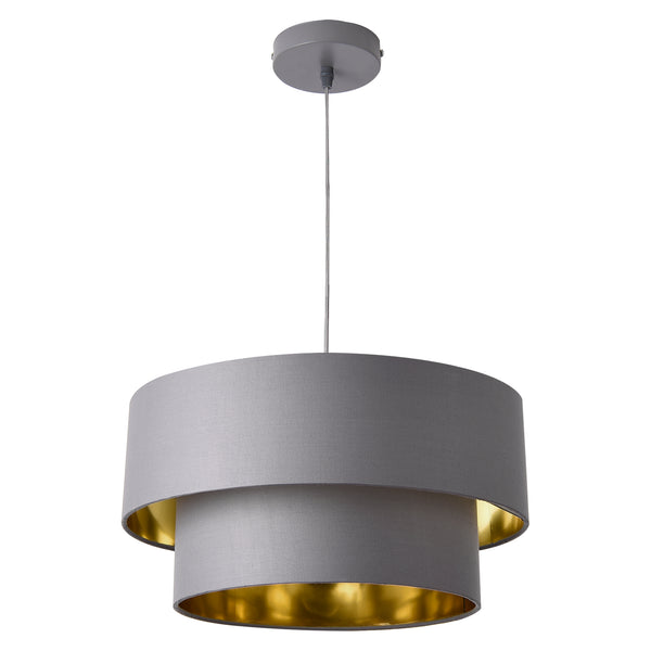 Design hanglamp Lopar metaal en stof E27 Ø30 grijs en goud - verschillende maten