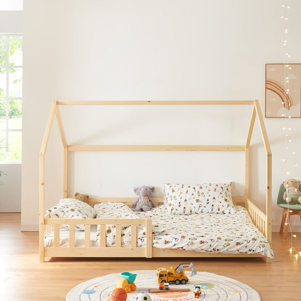 Kinderbed Hesel huisbed met matras en uitvalbeveiliging [en.casa] [neu.haus]