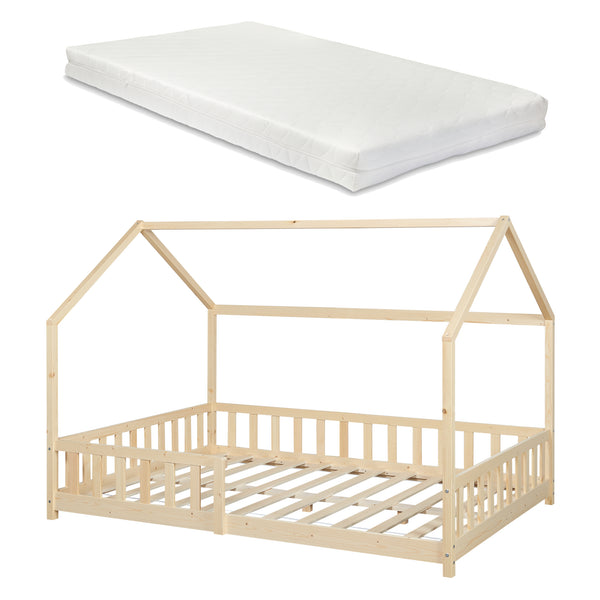 Kinderbed Hesel huisbed met matras en uitvalbeveiliging [en.casa] [neu.haus]
