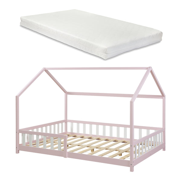 Kinderbed Hesel huisbed met matras en uitvalbeveiliging [en.casa] [neu.haus]