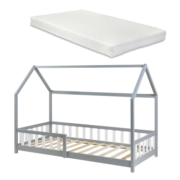 Kinderbed Hesel huisbed met matras en uitvalbeveiliging [en.casa] [neu.haus]