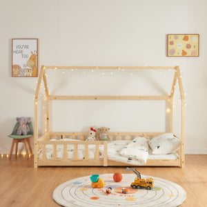 Kinderbed Hesel huisbed met matras en uitvalbeveiliging [en.casa] [neu.haus]