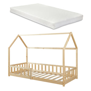 Kinderbed Hesel huisbed met matras en uitvalbeveiliging [en.casa] [neu.haus]