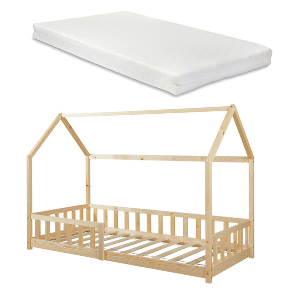 Kinderbed Hesel huisbed met matras en uitvalbeveiliging [en.casa] [neu.haus]