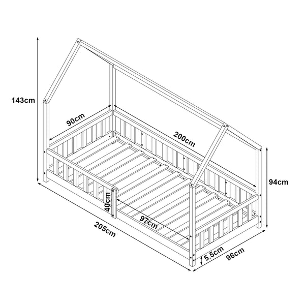 Kinderbed Hesel huisbed met matras en uitvalbeveiliging [en.casa] [neu.haus]