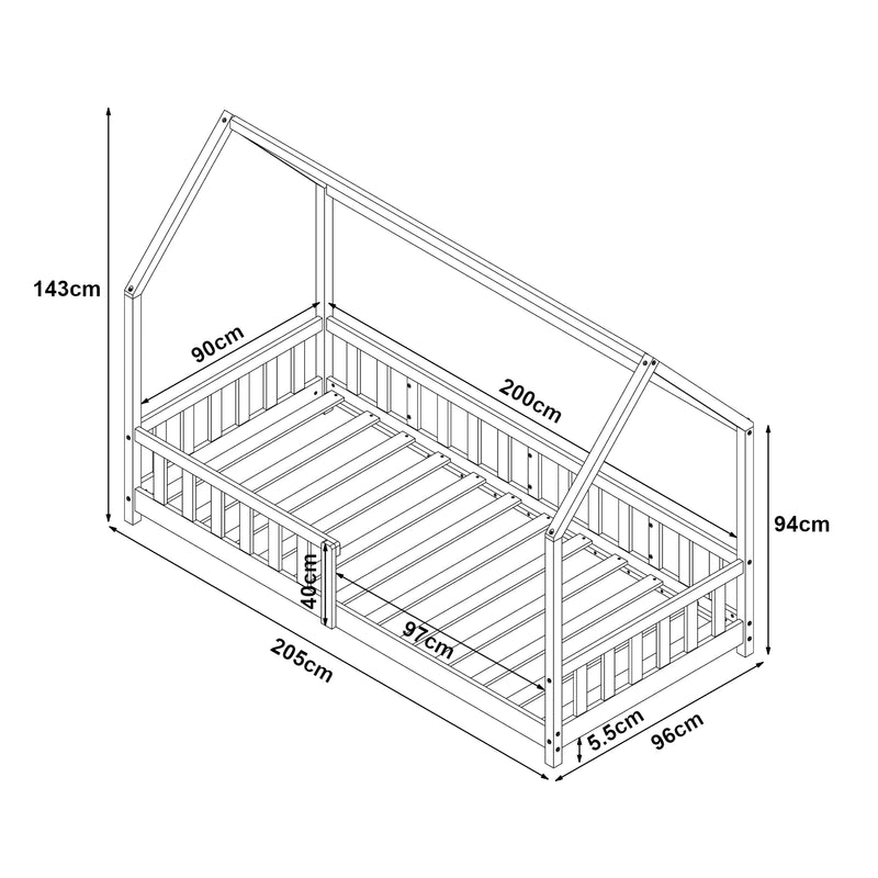 Maatschets Kinderbed Hesel huisbed met matras en uitvalbeveiliging [en.casa] [neu.haus]