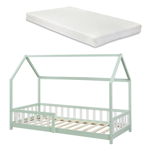 Kinderbed Hesel huisbed met matras en uitvalbeveiliging [en.casa] [neu.haus]