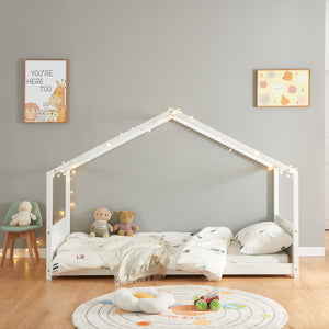 Kinderbed Simo huisbed met matras wit [en.casa]