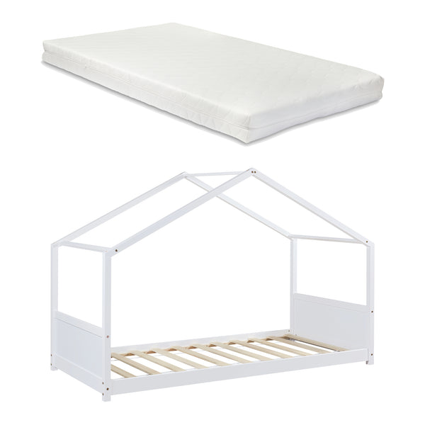 Kinderbed Simo huisbed met matras wit [en.casa]