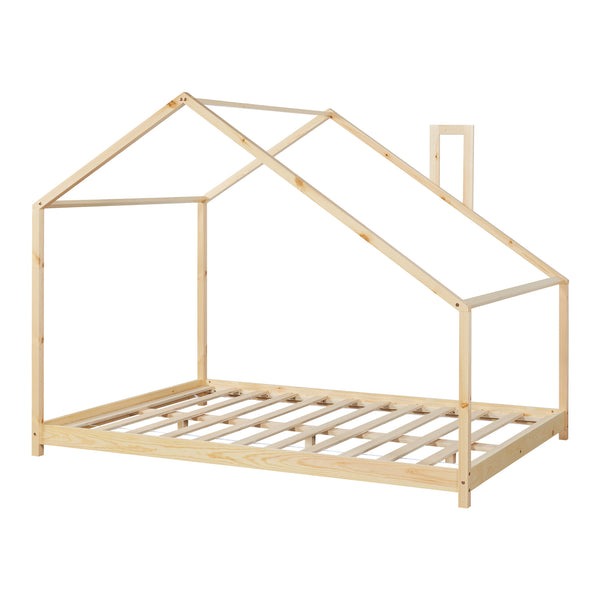 Kinderbed Siuntio huisbed met bedbodem naturel [en.casa]