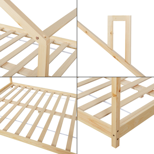 Kinderbed Siuntio huisbed met bedbodem naturel [en.casa]