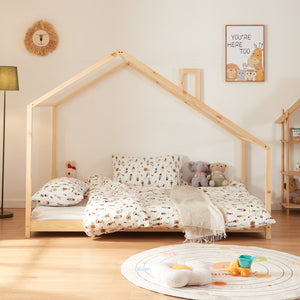 Kinderbed Siuntio huisbed met matras naturel [en.casa]