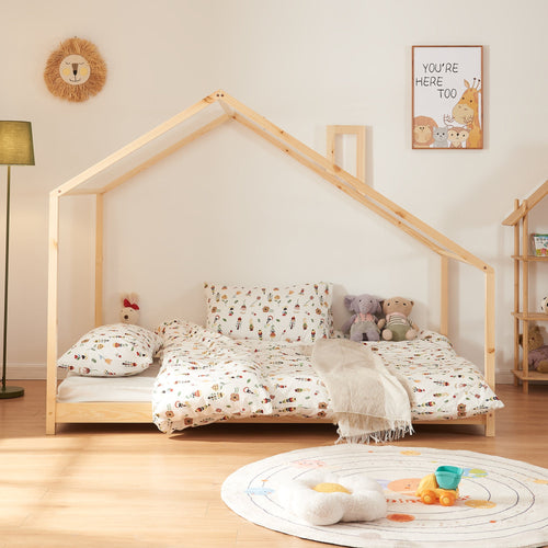 Kinderbed Siuntio huisbed met matras naturel [en.casa]