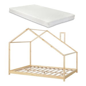 Kinderbed Siuntio huisbed met matras naturel [en.casa]