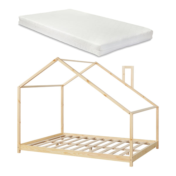 Kinderbed Siuntio huisbed met matras naturel [en.casa]