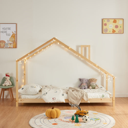Kinderbed Siuntio huisbed met matras naturel [en.casa]