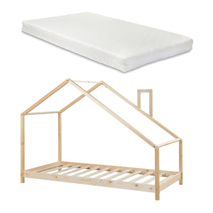 Kinderbed Siuntio huisbed met matras naturel [en.casa]