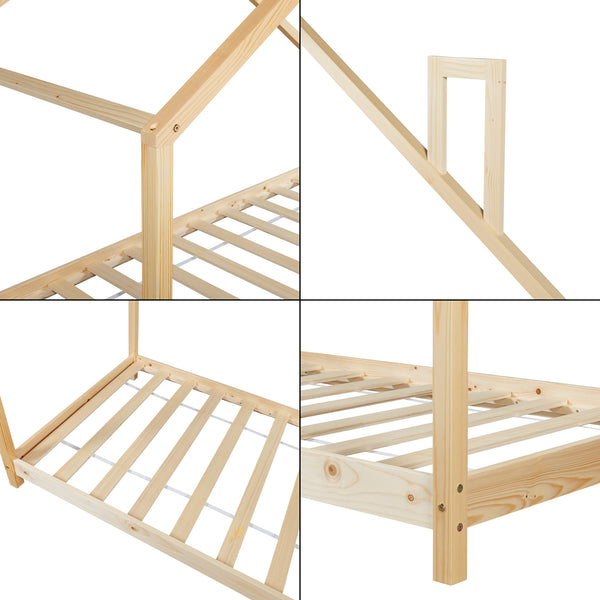 Kinderbed Siuntio huisbed met matras naturel [en.casa]