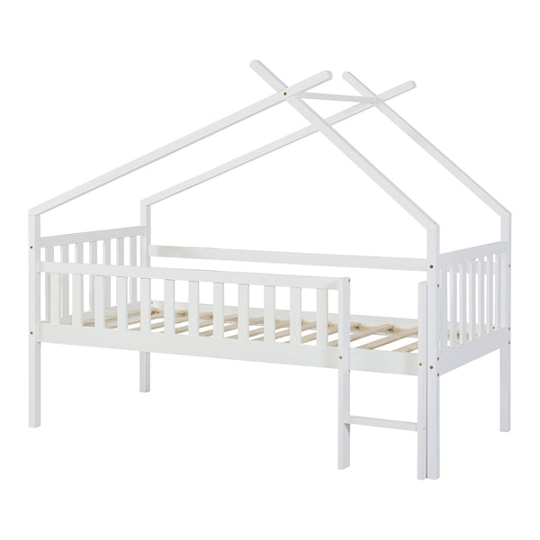 Kinderbed Sotkamo huisbed hoog uitvoering met bedbodem [en.casa]