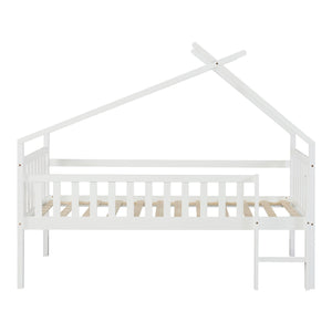 Kinderbed Sotkamo huisbed hoog uitvoering met bedbodem [en.casa]