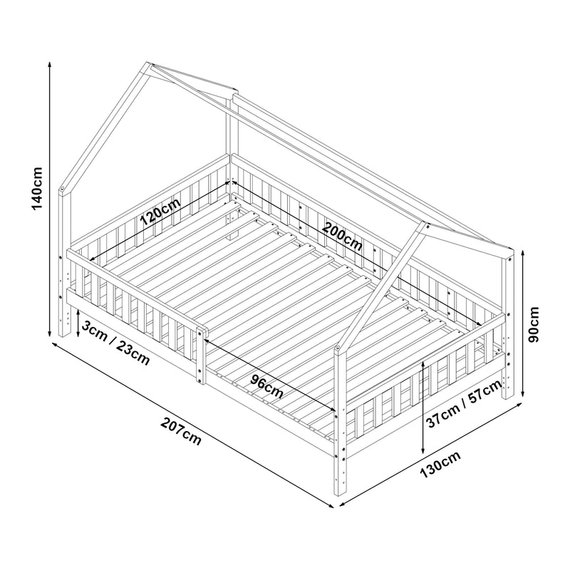 Maatschets Kinderbed Ydre huisbed met matras en bedbodem wit [en.casa]