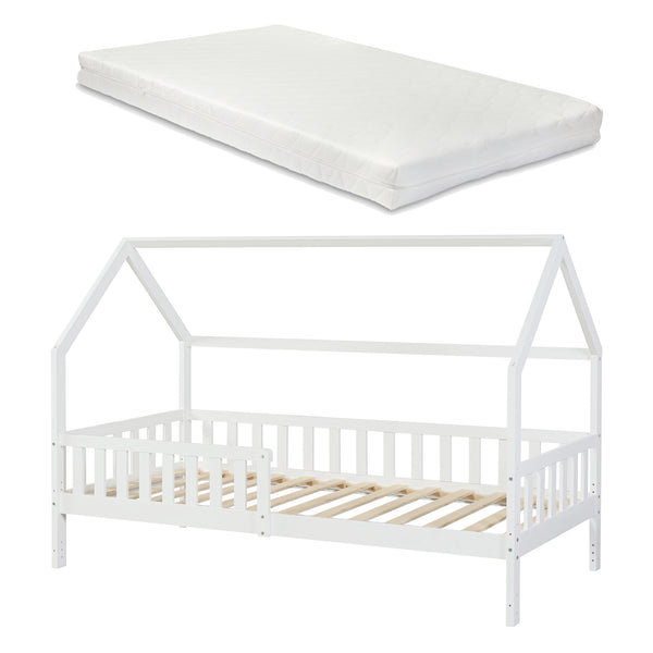 Kinderbed Ydre huisbed met matras en bedbodem wit [en.casa]