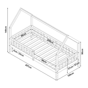 Kinderbed Ydre huisbed met matras en bedbodem wit [en.casa]
