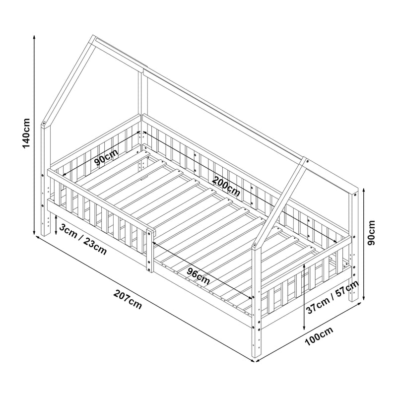 Maatschets Kinderbed Ydre huisbed met matras en bedbodem wit [en.casa]