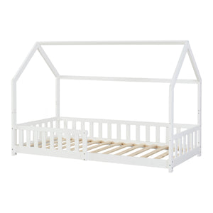 Kinderbed Ydre huisbed met matras en bedbodem wit [en.casa]