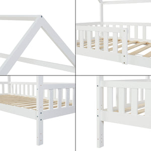 Kinderbed Ydre huisbed met matras en bedbodem wit [en.casa]