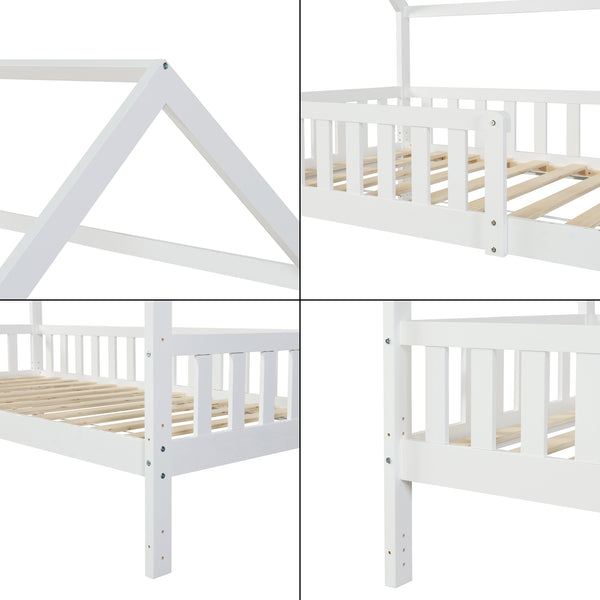 Kinderbed Ydre huisbed met matras en bedbodem wit [en.casa]