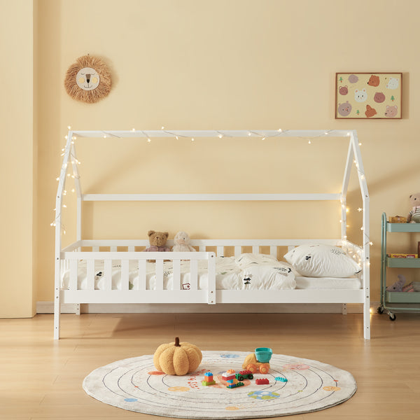 Kinderbed Ydre huisbed met bedbodem wit [en.casa]