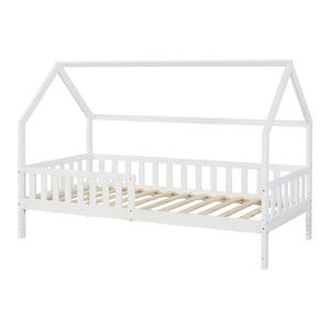 Kinderbed Ydre huisbed met bedbodem wit [en.casa]