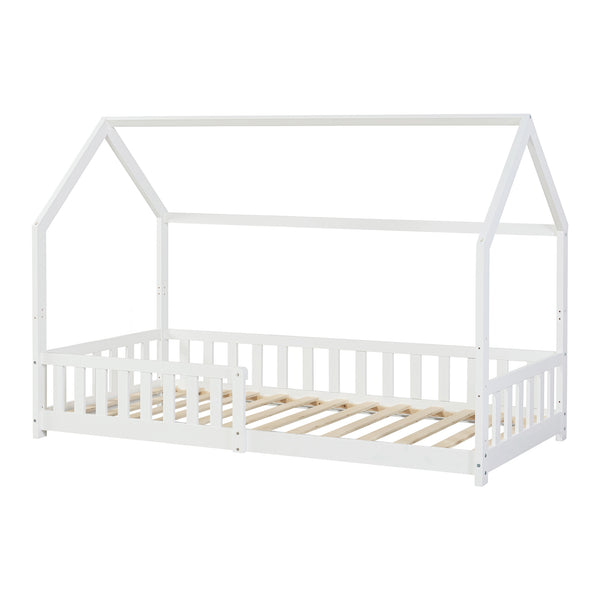 Kinderbed Ydre huisbed met bedbodem wit [en.casa]