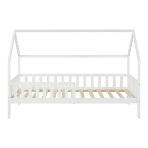 Kinderbed Ydre huisbed met bedbodem wit [en.casa]