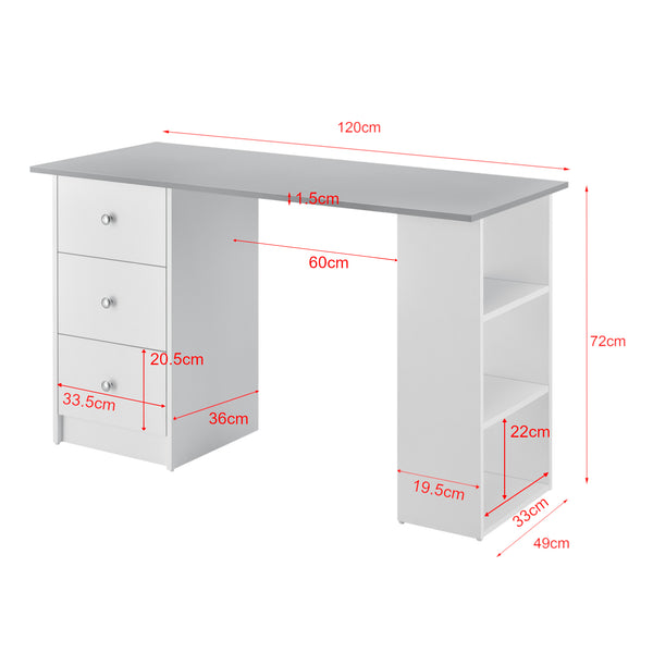 Bureau Lemberg met 3 laden en vakken 120x49x72 cm - verschillende kleuren
