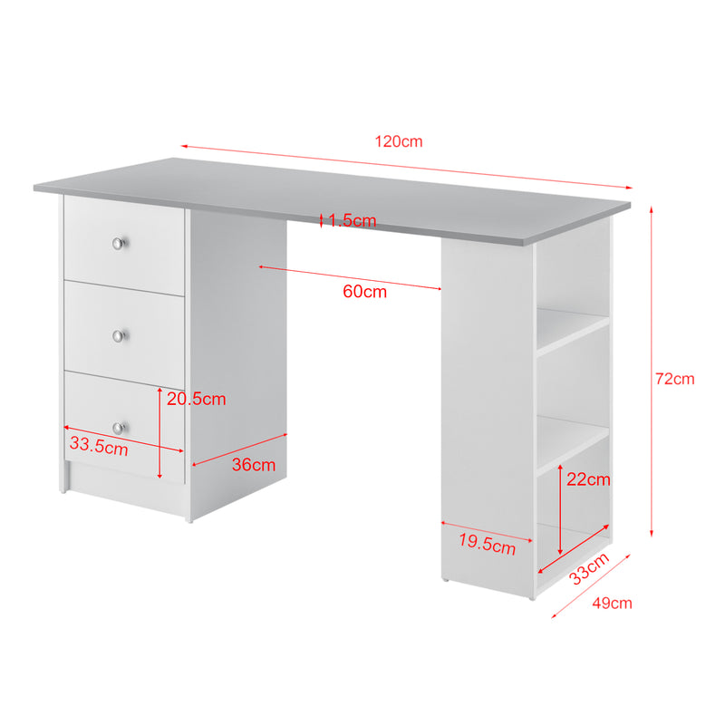 Maatschets Bureau Lemberg met 3 laden en vakken 120x49x72 cm - verschillende kleuren