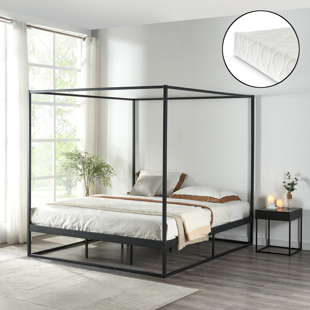 Himmelbett Kristianstad met matras Zwart in verschillende maten [en.casa] - premiumXL