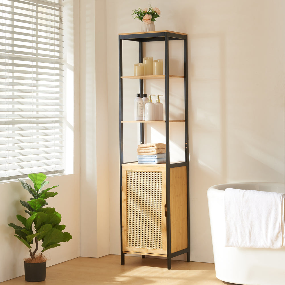 Hoge kast Tervola 172x40x35cm Bamboe Zwart [en.casa] - premiumXL