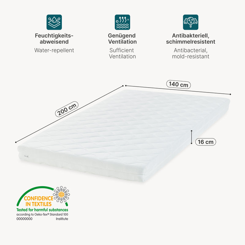 Maatschets Matras koudschuim met gewatteerde tijk 1,5 cm - verschillende maten