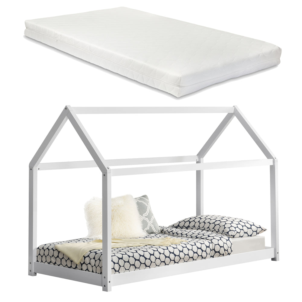 Kinderbed grenen bed huisbed 200x90 met matras - verschillende kleuren