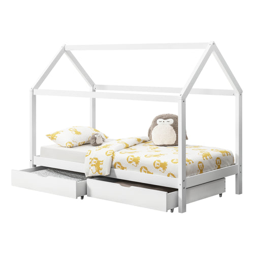 Kinderbed grenen met 2 lades huisbed 206x98x150 cm wit