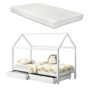 Kinderbed met 2 lades en matras huisbed 200x90 cm wit