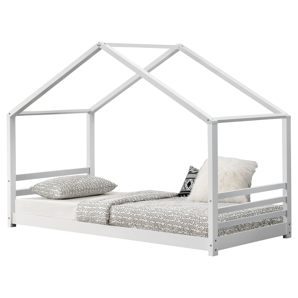 Kinderbed met bedbodem grenen huisbed 90x200 cm wit