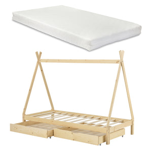 Kinderbed Tipi met bedlades en matras 90x200 cm - verschillende kleuren