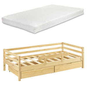 Kinderbed Reykholt met uitvalbeveiliging matras en 2 lades - verschillende kleuren en maten
