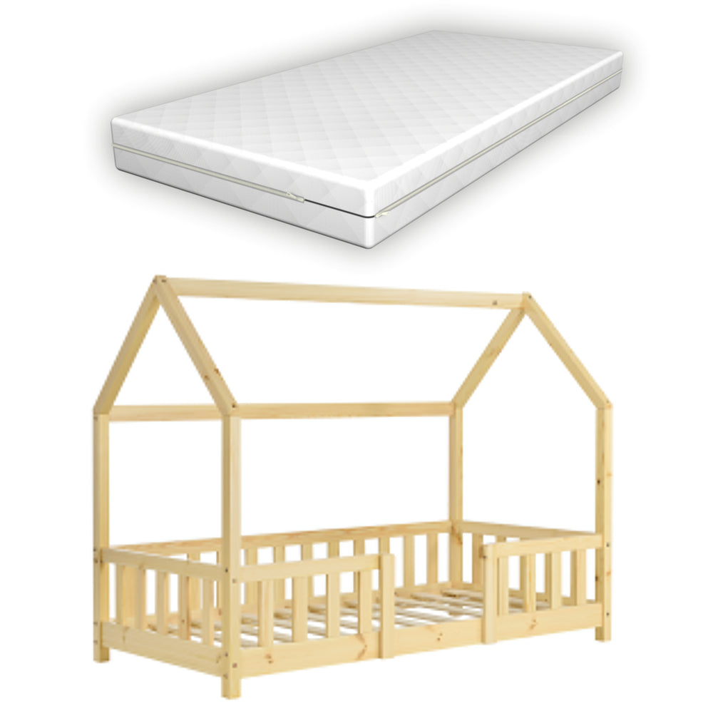 Kinderbed Sisimiut met uitvalbeveiliging bedbodem en matras [en.casa]