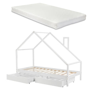 [en.casa] Kinderbed Assling 90x200 cm met matras en 2 lades - 4 varianten