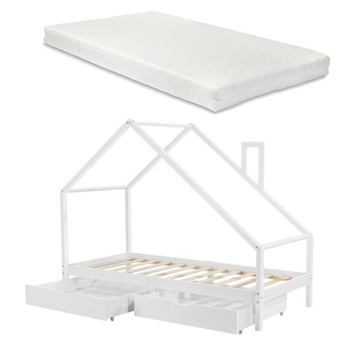 [en.casa] Kinderbed Assling 90x200 cm met matras en 2 lades - 4 varianten